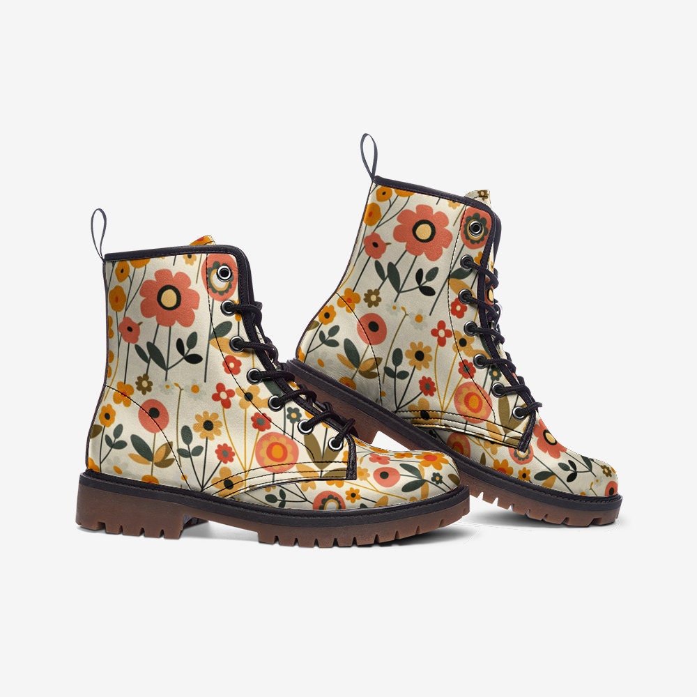 60s Floral Faux Leather Boots: Retro Hippie Style