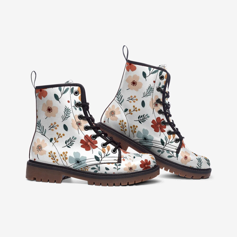 Minimalist Floral Boots: Custom Boho Faux Leather Boots