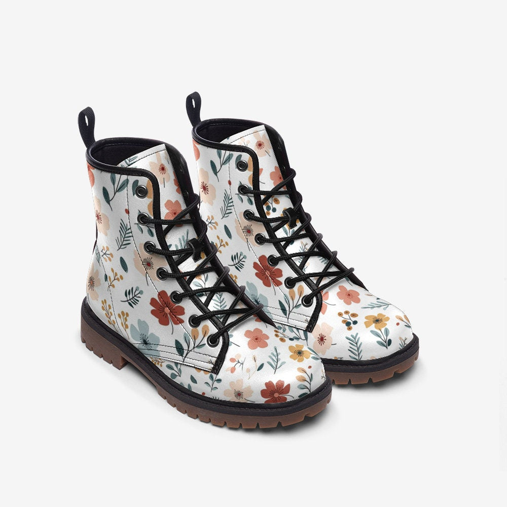 Minimalist Floral Boots: Custom Boho Faux Leather Boots