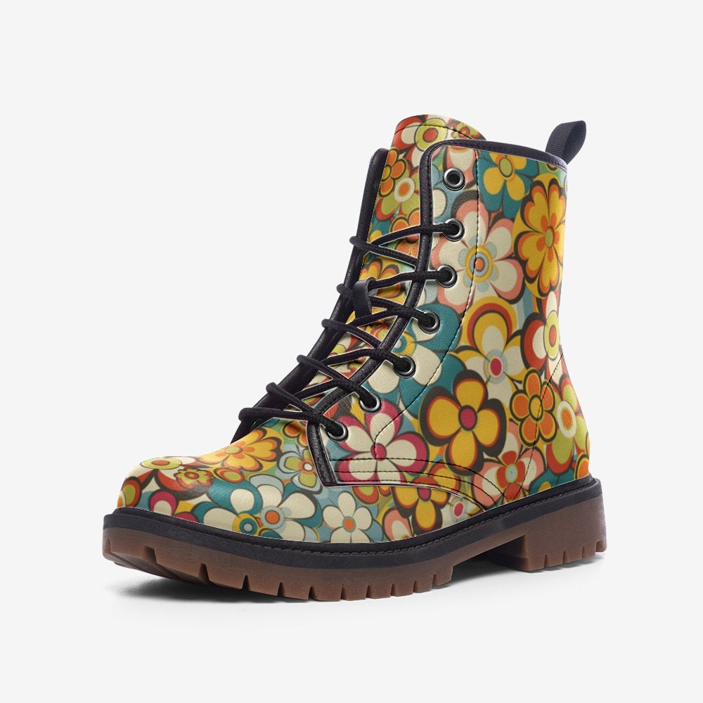 60s Retro Boots | Hippie Boots | Retro Flower Shoes | Hippie Gifts for Her & Him