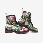 Vintage Pink Roses Floral Vegan Combat Boots, Vintage Rose Motif boots, Whimsigoth Roses Boots, Coquette Punk Boots, Shabby Chic Roses Boots