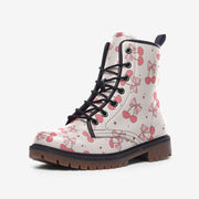 Cherry Bow Coquette Boots: Faux Leather Lace-Up Boots