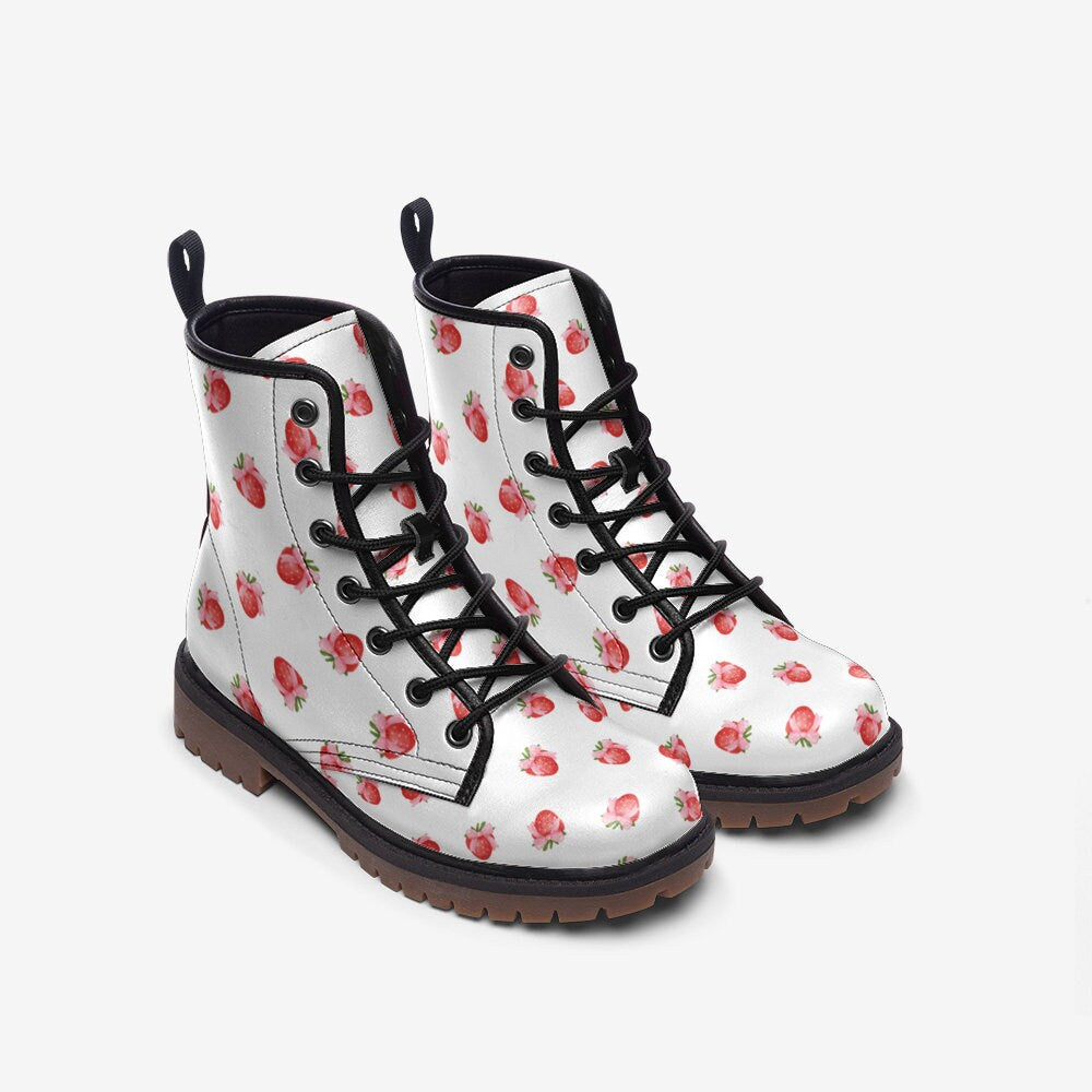 Strawberry Coquette Faux Leather Boots: Women's & Men's Fashion
