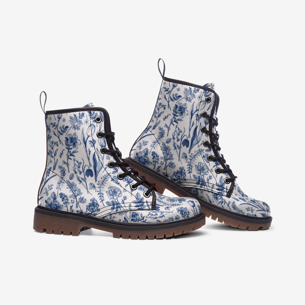 Boho Floral Boots: Minimalist Blue Flower Design