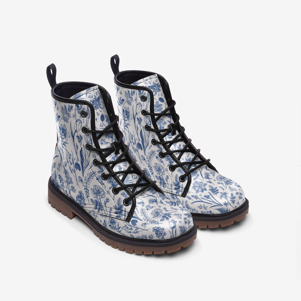 Boho Floral Boots: Minimalist Blue Flower Design