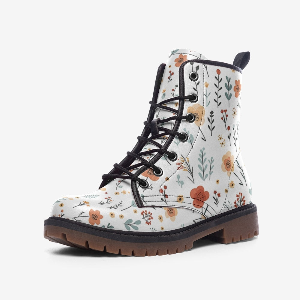 Floral Boho Boots: Lightweight Faux Leather, Wide Fit