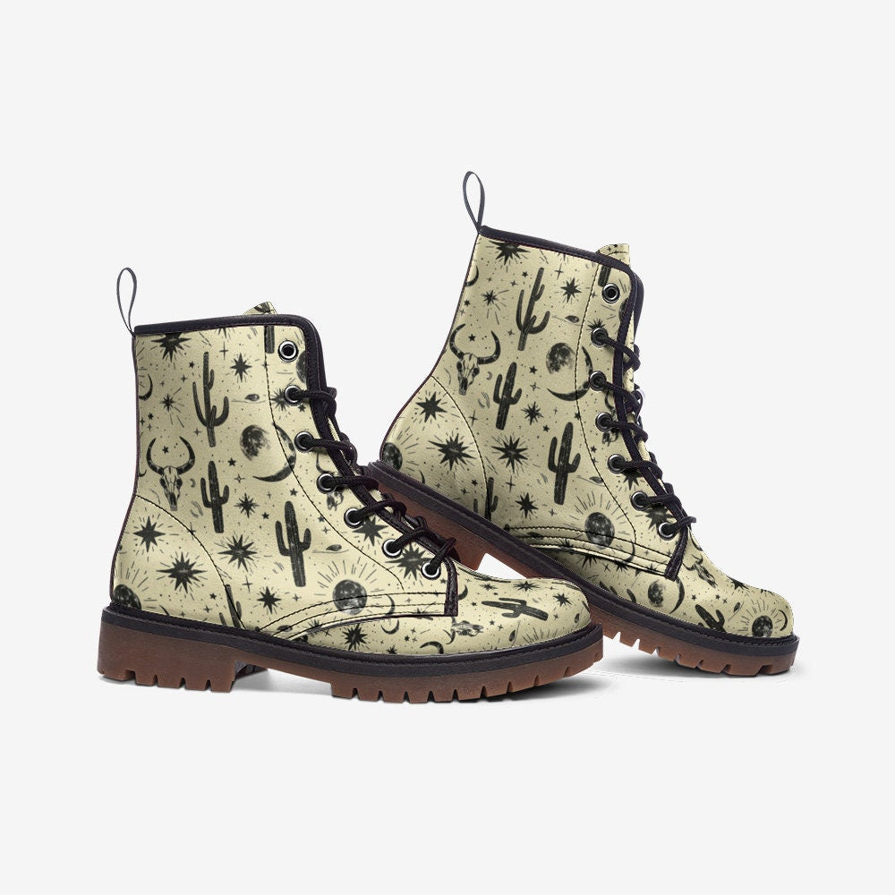 Cactus Print Boots: Western Boho Style, Faux Leather