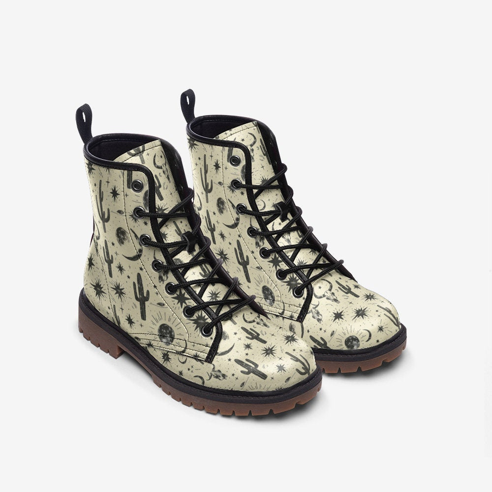 Cactus Print Boots: Western Boho Style, Faux Leather
