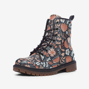 Dark Floral Boho Boots: Faux Leather Lace-Up Boots
