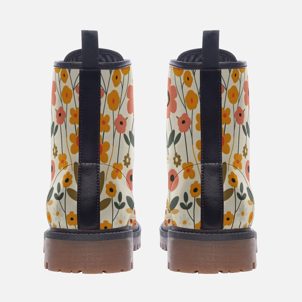60s Floral Faux Leather Boots: Retro Hippie Style