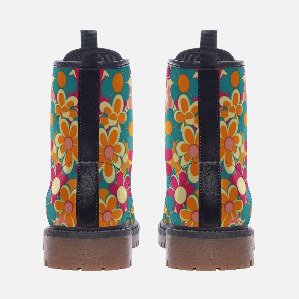 60s Retro Floral Boots: Lightweight Faux Leather Hippie Shoes