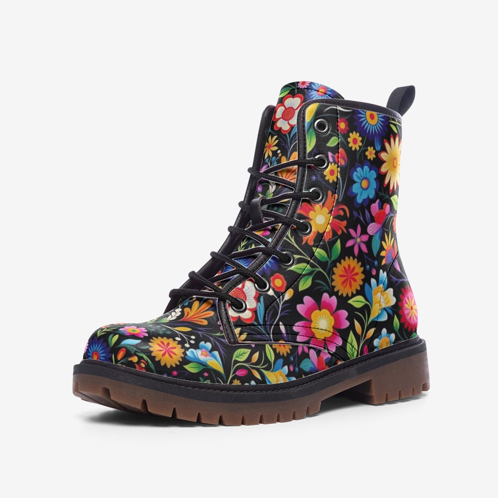 Mexican Floral Print Boots: Faux Leather Fiesta Shoes