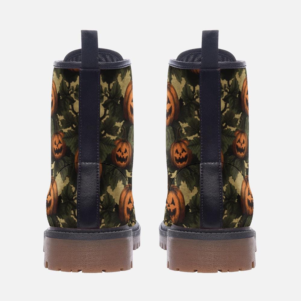Jack O'Lantern Vegan Combat Boots, Spooky Halloween Pumpkins Boots, Witchy Pumpkins Boots, Spooky Cute Gift Boots, Halloween Costume Boots