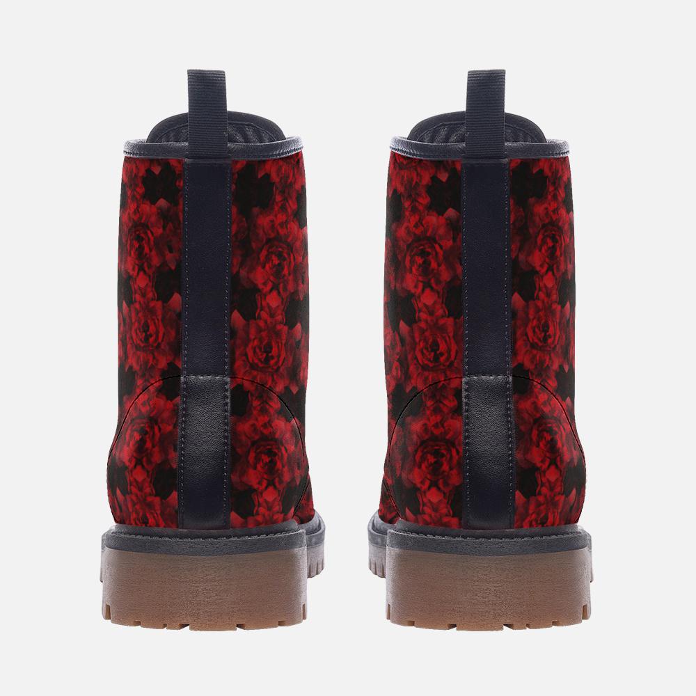 Red Roses Boots Gothic Boots Red Floral Boots Goth Boots Vegan Leather Lightweight Combat Boots