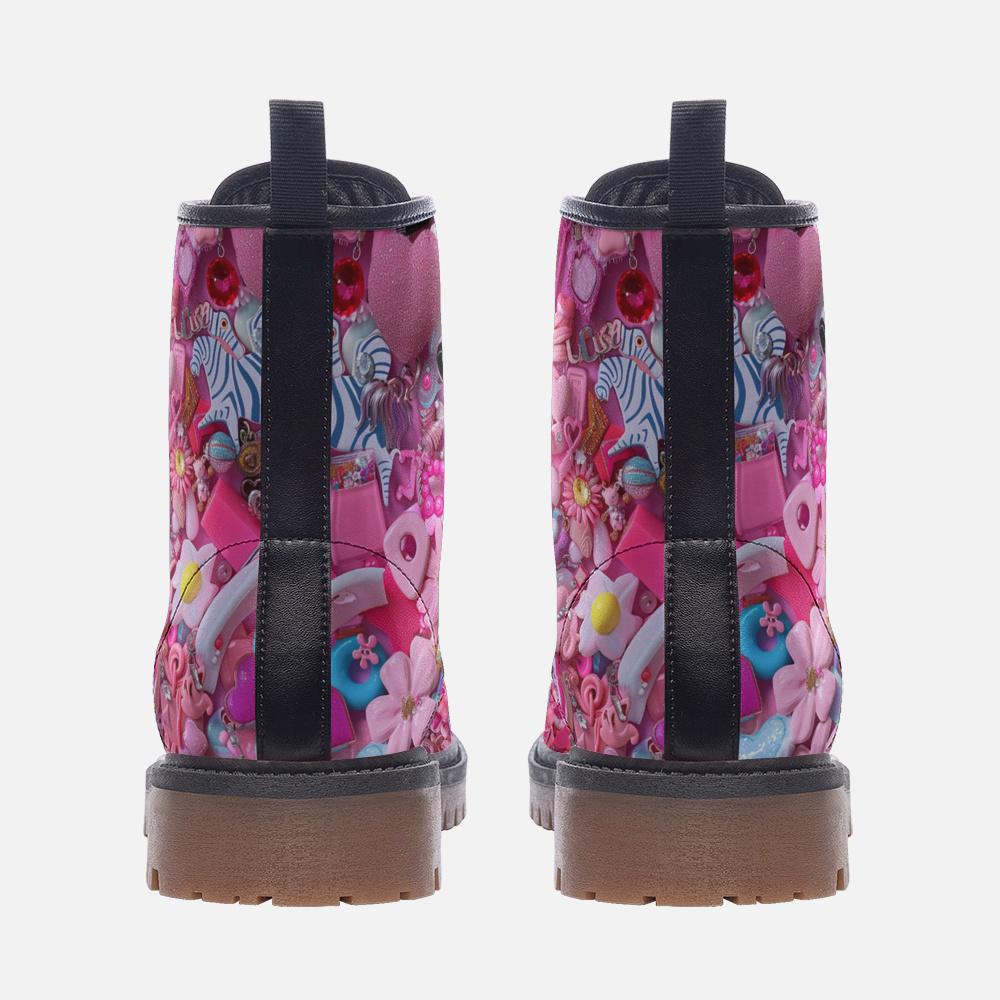 Pretty in Pink Combat Shoes Girly Pink Shoes Pink Boots Casual Vegan Leather Lightweight Boots