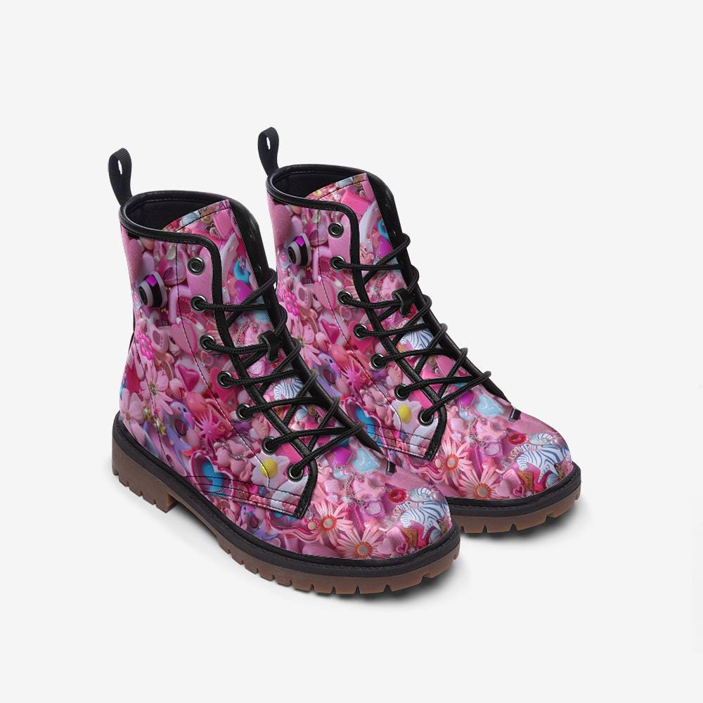 Pretty in Pink Combat Shoes Girly Pink Shoes Pink Boots Casual Vegan Leather Lightweight Boots