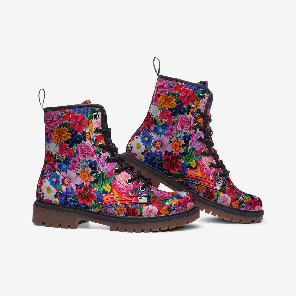 Colorful Floral Boots Flower Combat Boots Flower Boots