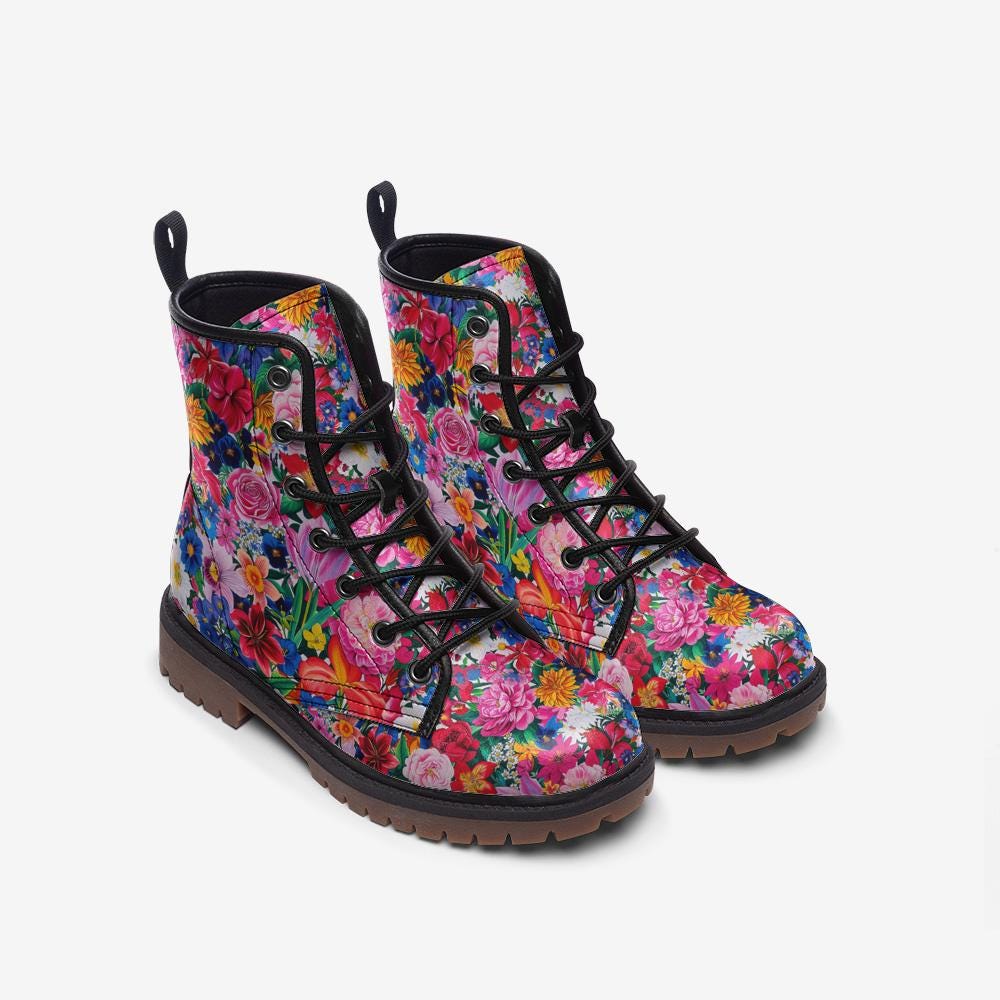 Colorful Floral Boots Flower Combat Boots Flower Boots
