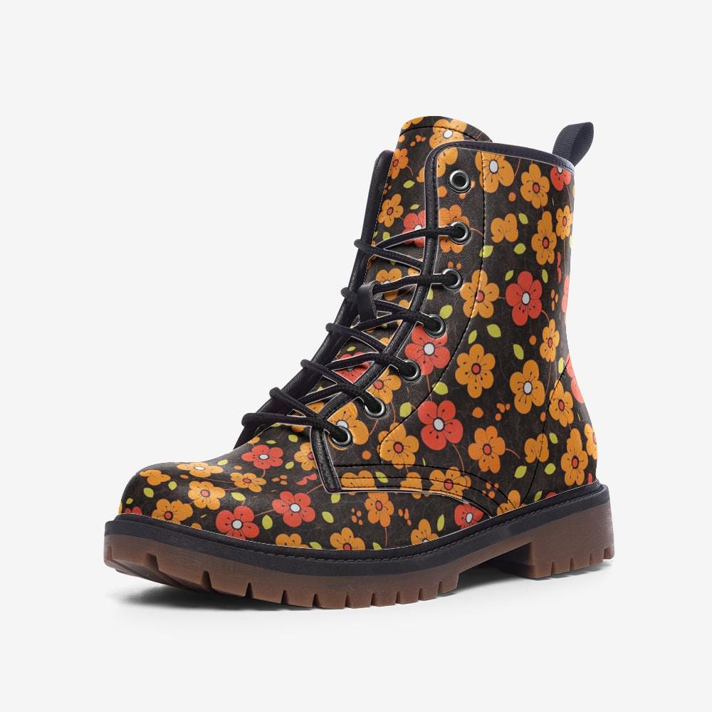 Floral Boots Boho Boots Floral Shoes Flower Shoes Casual Vegan Leather Lightweight Boots