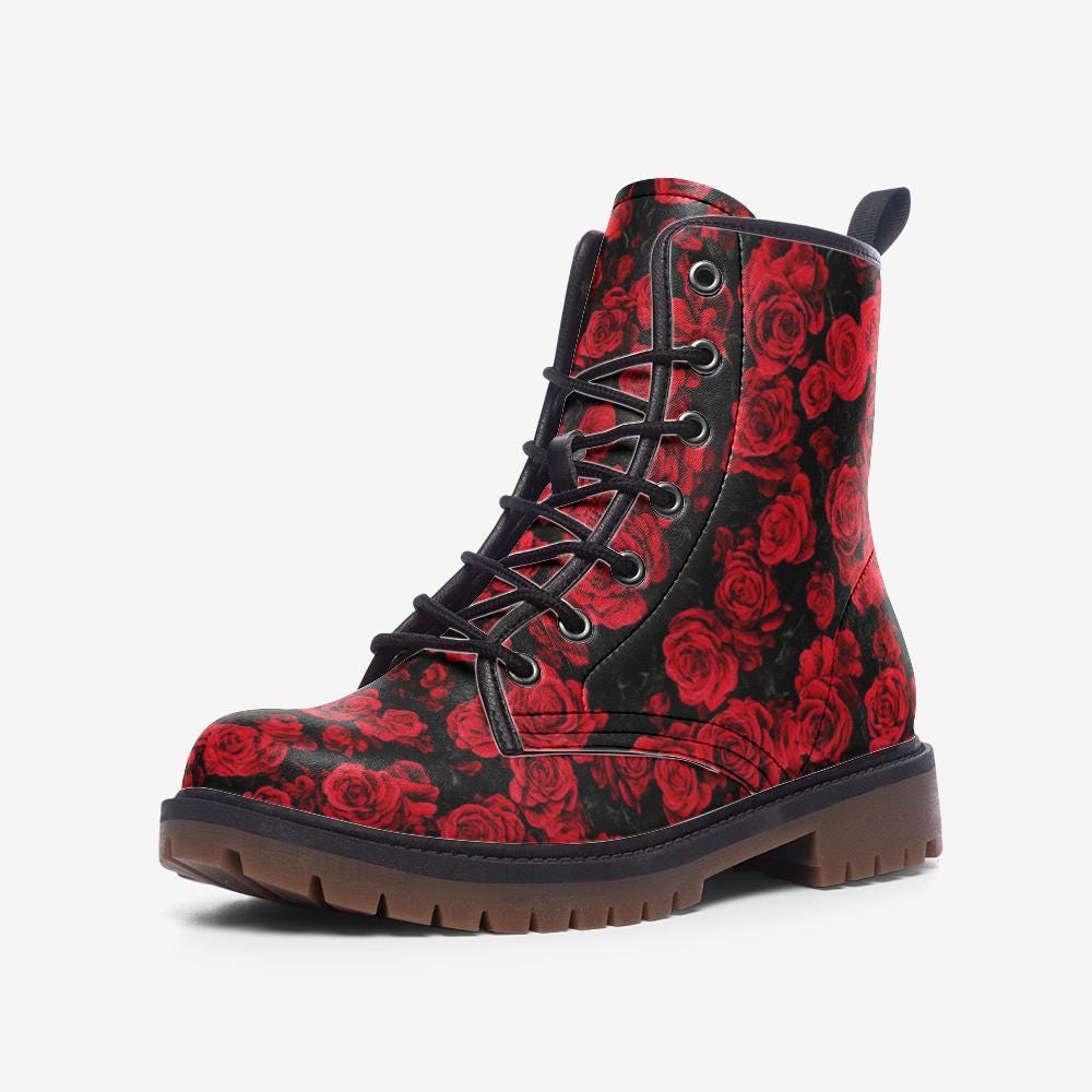 Vintage Floral Boots Vintage Floral Combat Boots Flower Boots Casual Vegan Leather Lightweight Boots Floral Combat Boots