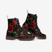 Red Floral Boots Red Floral Combat Boots Vegan Leather Boots Casual Leather Lightweight boots MT