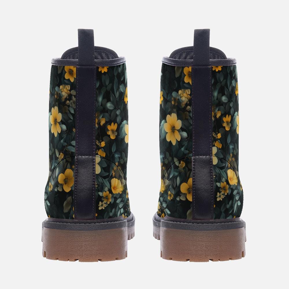 Floral Boots Floral Combat Boots Boho Flowers Boots Casual Leather Lightweight boots