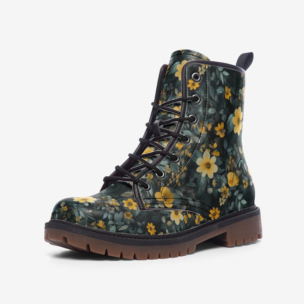 Floral Boots Floral Combat Boots Boho Flowers Boots Casual Leather Lightweight boots