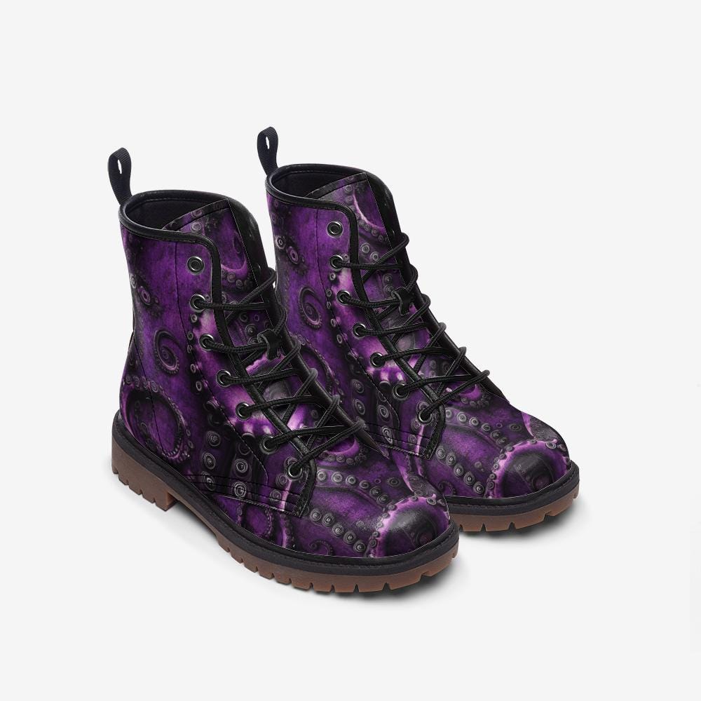 Octopus Boots Purple Octopus Boots Vegan Leather Boots Scuba Diver Boots Gothic Boots Combat Boots Casual Leather Lightweight boots MT