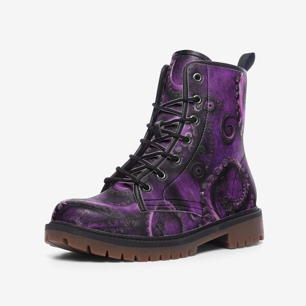 Octopus Boots Purple Octopus Boots Vegan Leather Boots Scuba Diver Boots Gothic Boots Combat Boots Casual Leather Lightweight boots MT