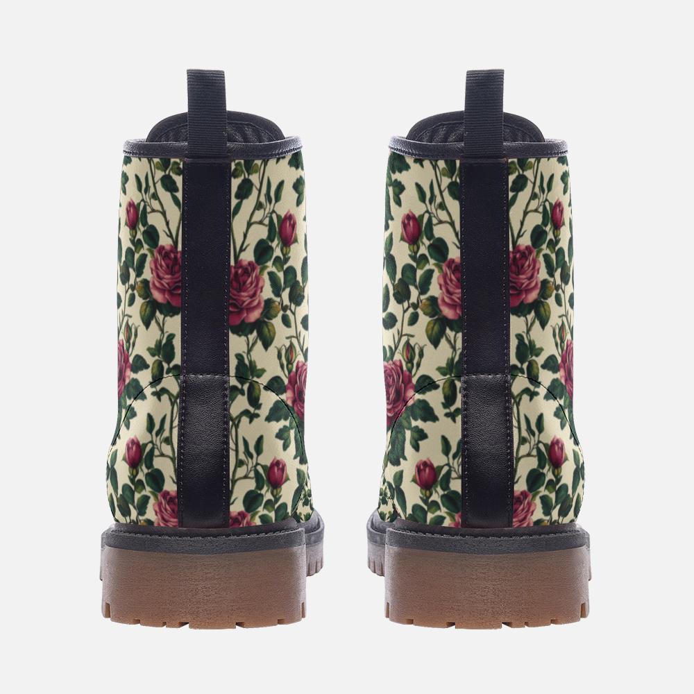 Vintage Rose Combat Boots, Vegan Leather Boots, Floral Lace-Up Boots, Cottagecore Gothic Shoes, Romantic Grunge Footwear, Boho Punk Boots