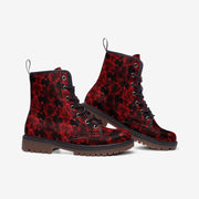 Red Roses Boots Gothic Boots Red Floral Boots Goth Boots Vegan Leather Lightweight Combat Boots