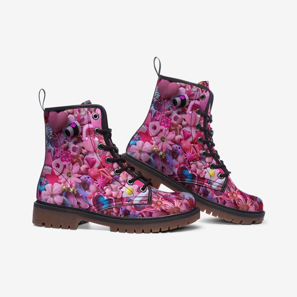 Pretty in Pink Combat Shoes Girly Pink Shoes Pink Boots Casual Vegan Leather Lightweight Boots