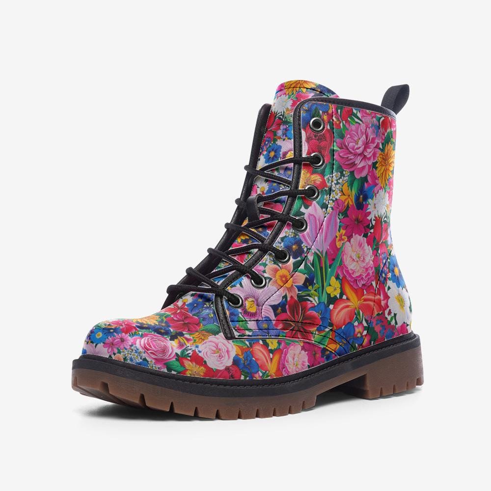 Colorful Floral Boots Flower Combat Boots Flower Boots