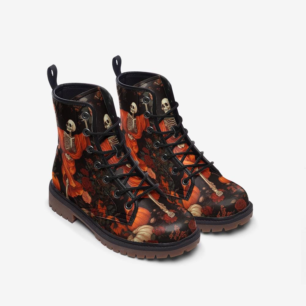 Dancing Skeleton Boots Gothic Boots Goth Boots Skeleton Shoes Combat Shoes Casual Vegan Leather Lightweight Boots