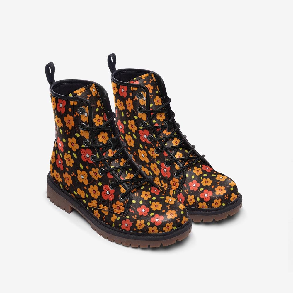 Floral Boots Boho Boots Floral Shoes Flower Shoes Casual Vegan Leather Lightweight Boots