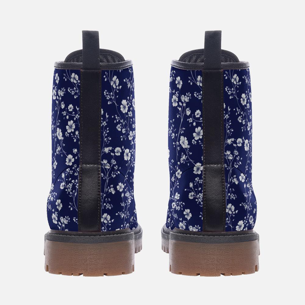 Toile de Jouy Boots Blue French Floral Boots Casual Vegan Leather Lightweight Boots