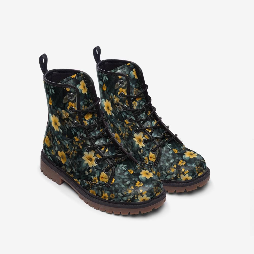 Floral Boots Floral Combat Boots Boho Flowers Boots Casual Leather Lightweight boots