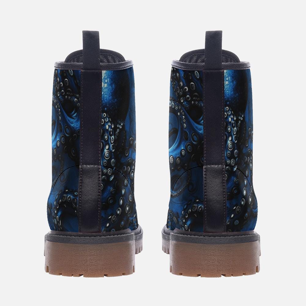 Octopus Boots Blue Octopus Boots Vegan Leather Boots Scuba Diver Boots Gothic Boots Combat Boots Casual Leather Lightweight boots MT