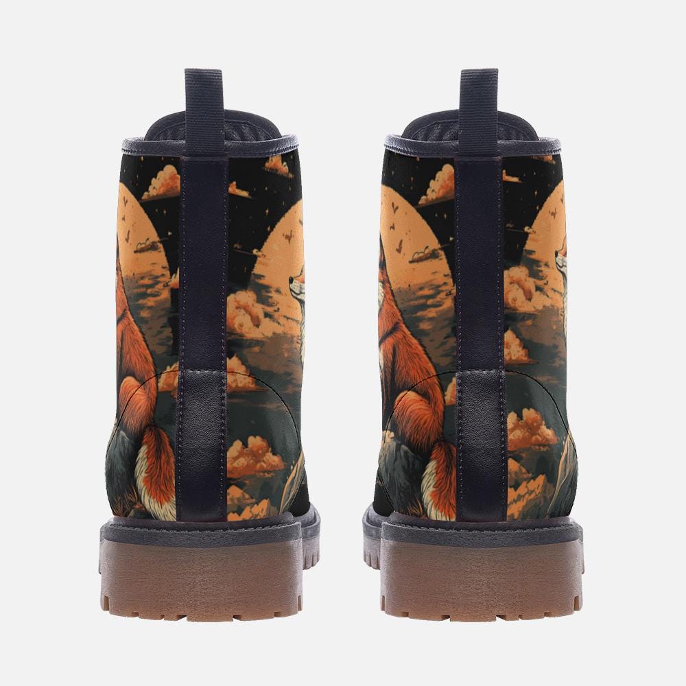 Cute Fox Boots Cute Fox Combat Boots Fox Casual Vegan Leather Lightweight boots