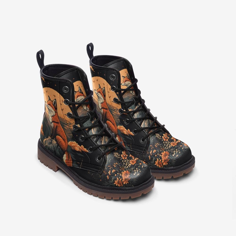 Cute Fox Boots Cute Fox Combat Boots Fox Casual Vegan Leather Lightweight boots