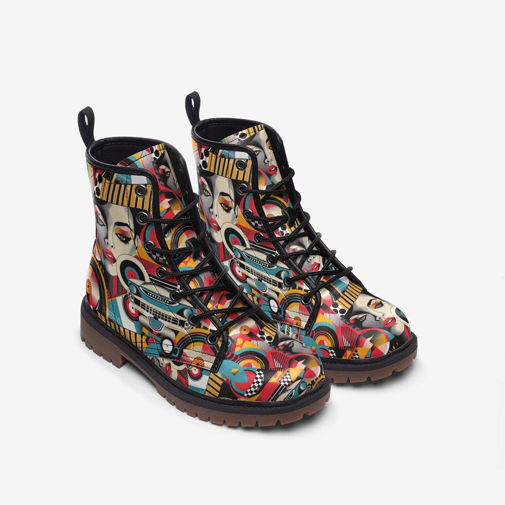 Retro Pop Art Boots Retro Combat Boots Retro Casual Vegan Leather Lightweight boots