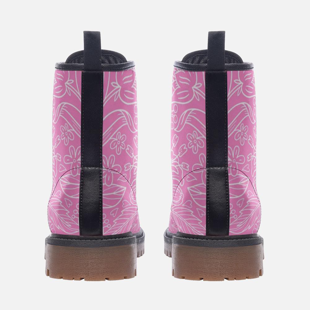 Floral Pink Faux Leather Boots: Women's & Men's Wide Fit