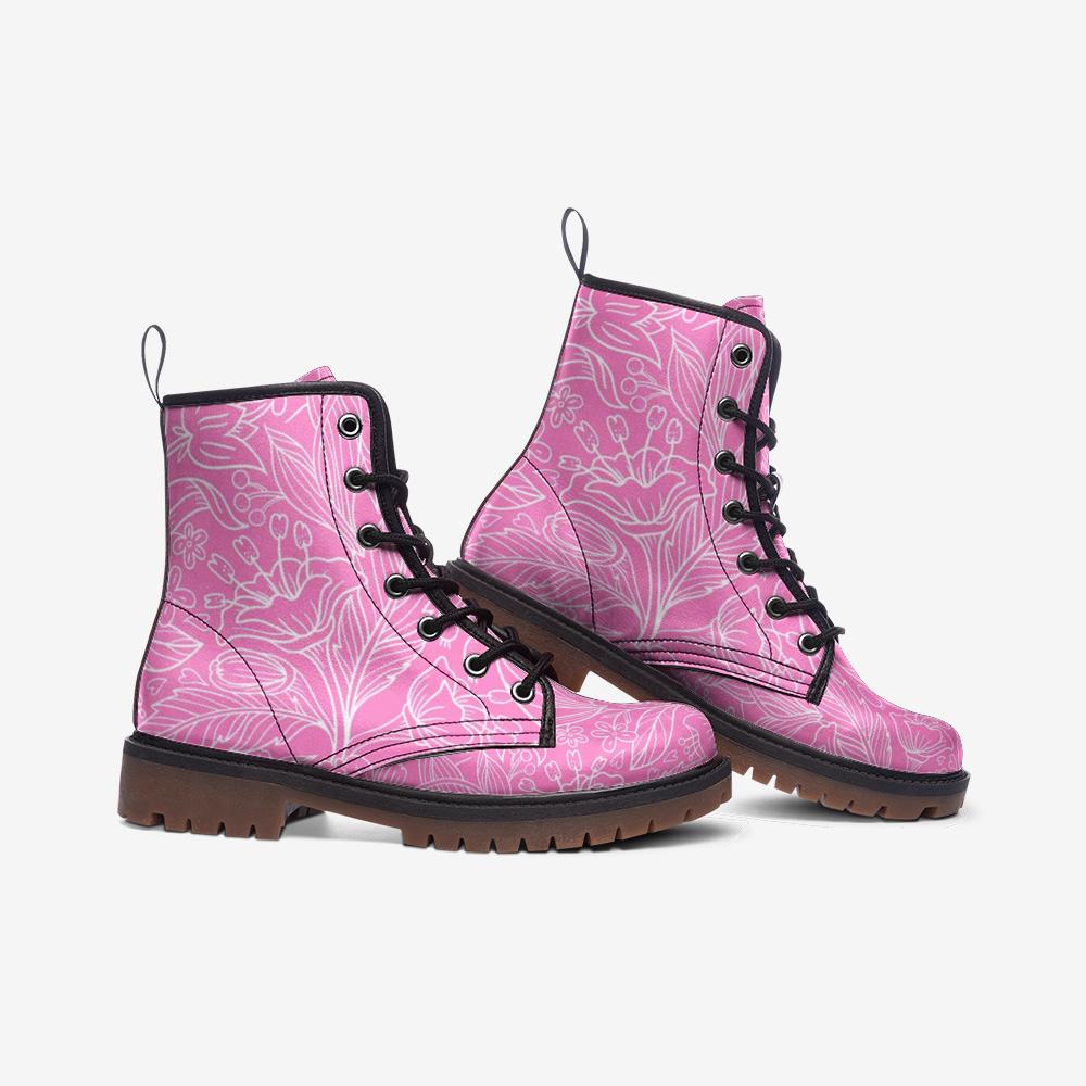 Floral Pink Faux Leather Boots: Women's & Men's Wide Fit