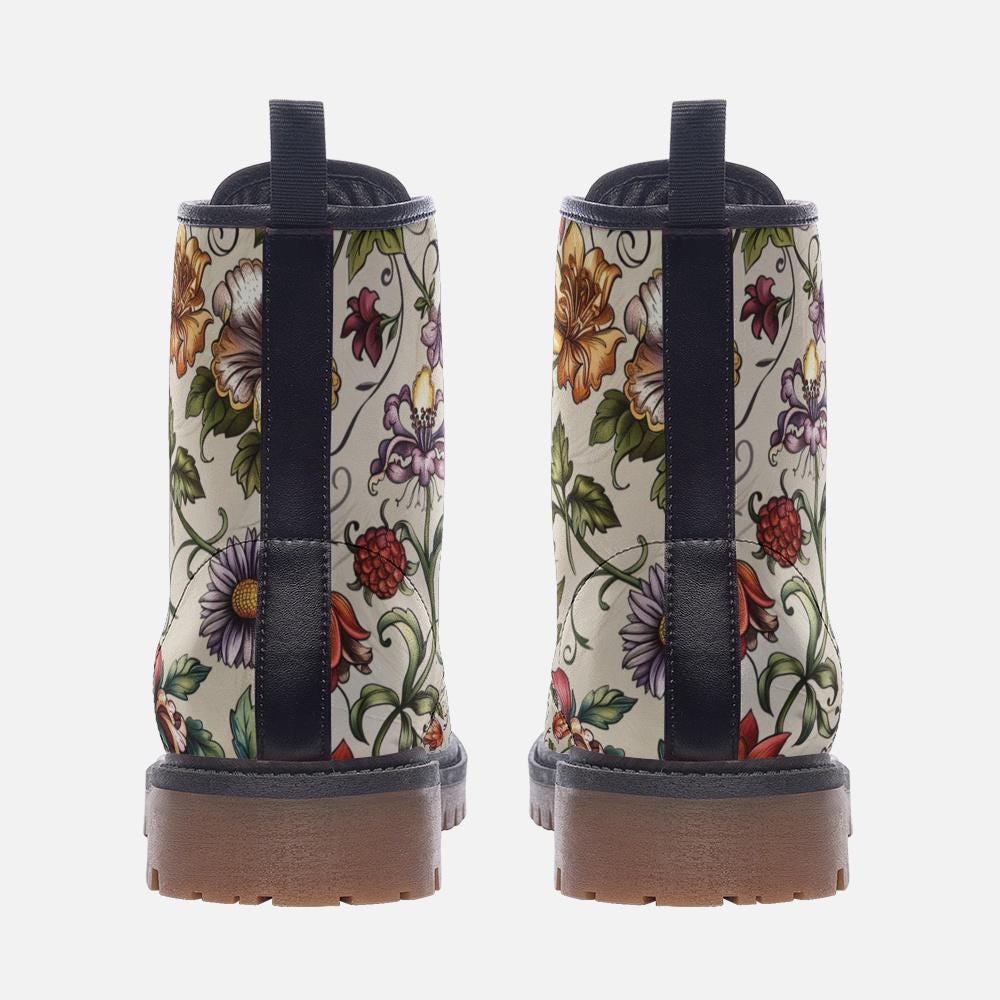Beige Floral Print Casual Vegan Leather Lightweight boots MT