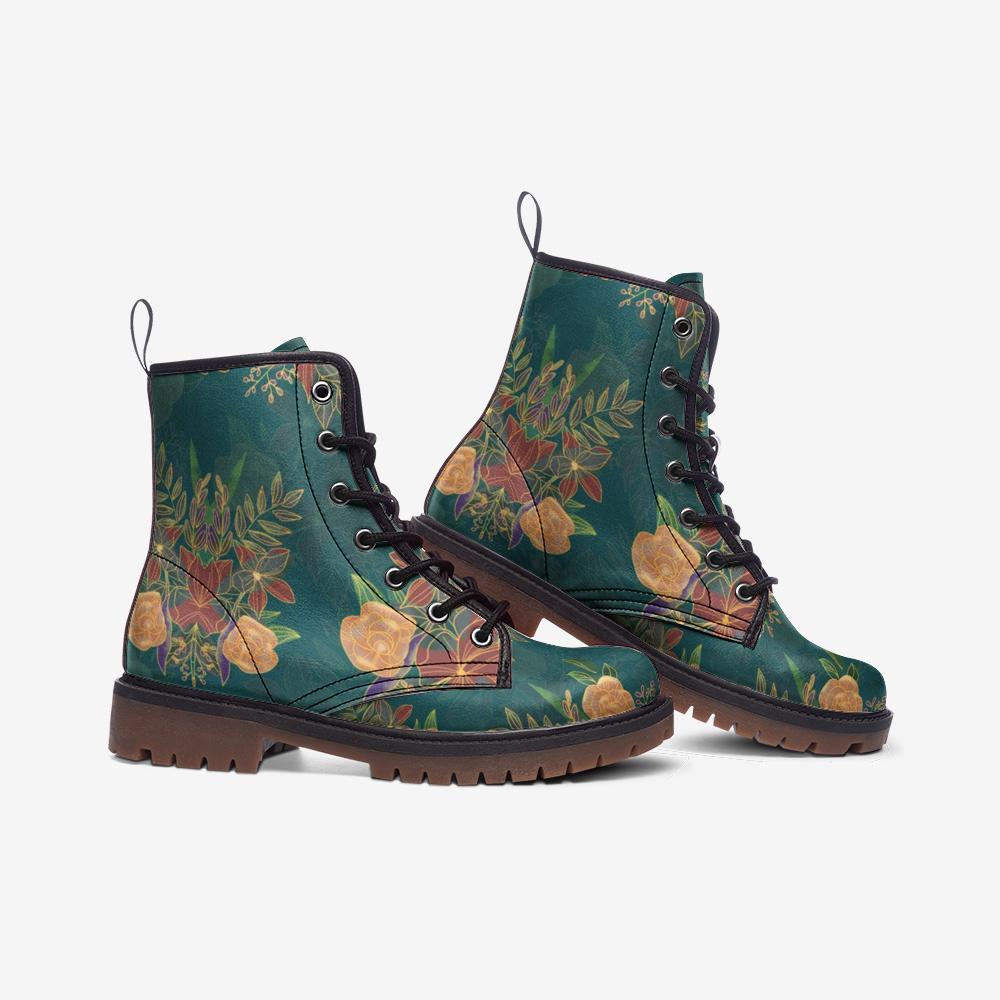 Vintage Floral Casual Vegan Leather Lightweight Combat boots MT