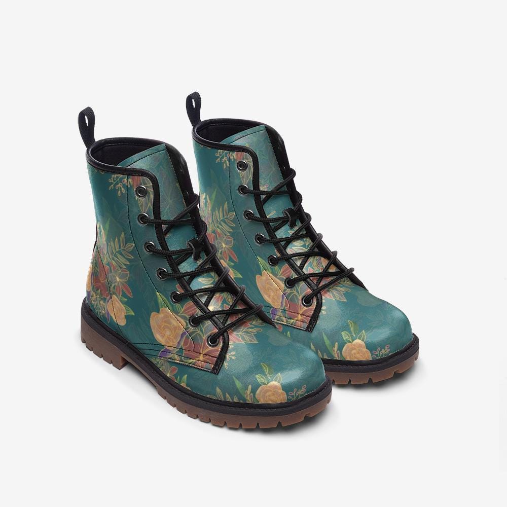 Vintage Floral Casual Vegan Leather Lightweight Combat boots MT
