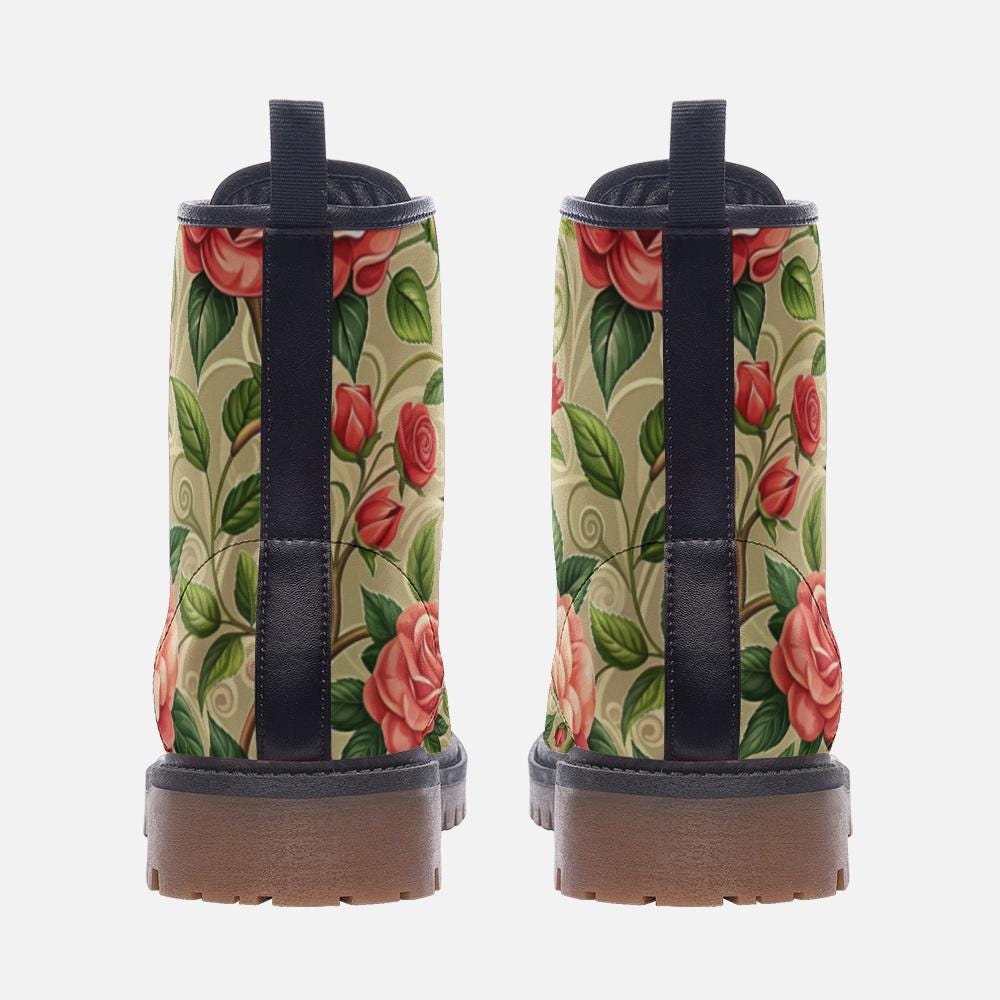 Vintage Floral Print Casual Vegan Leather Lightweight Combat boots MT