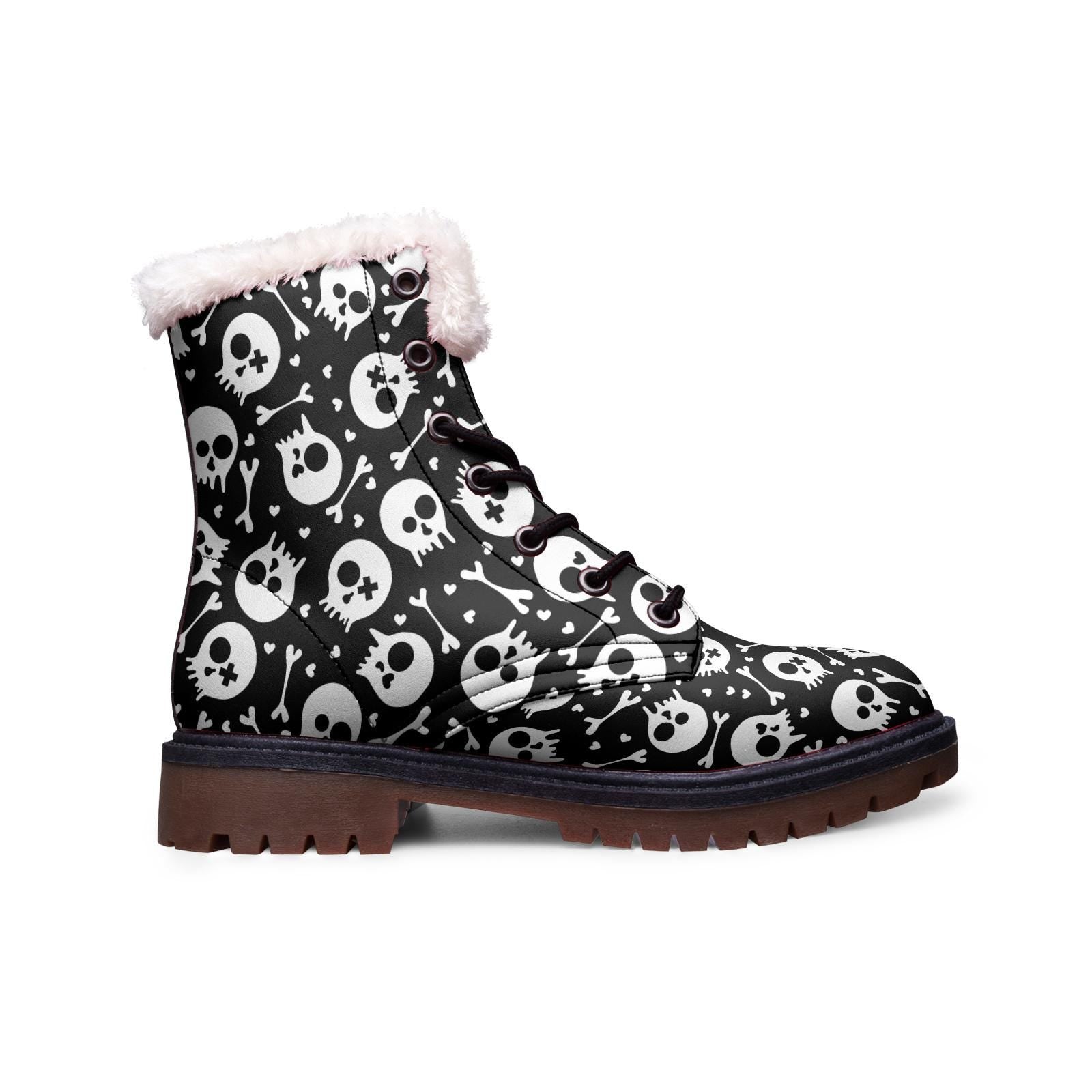 Skulls and Crossbones Lace Up Winter Boots Fashion Comfort Chukka Boots