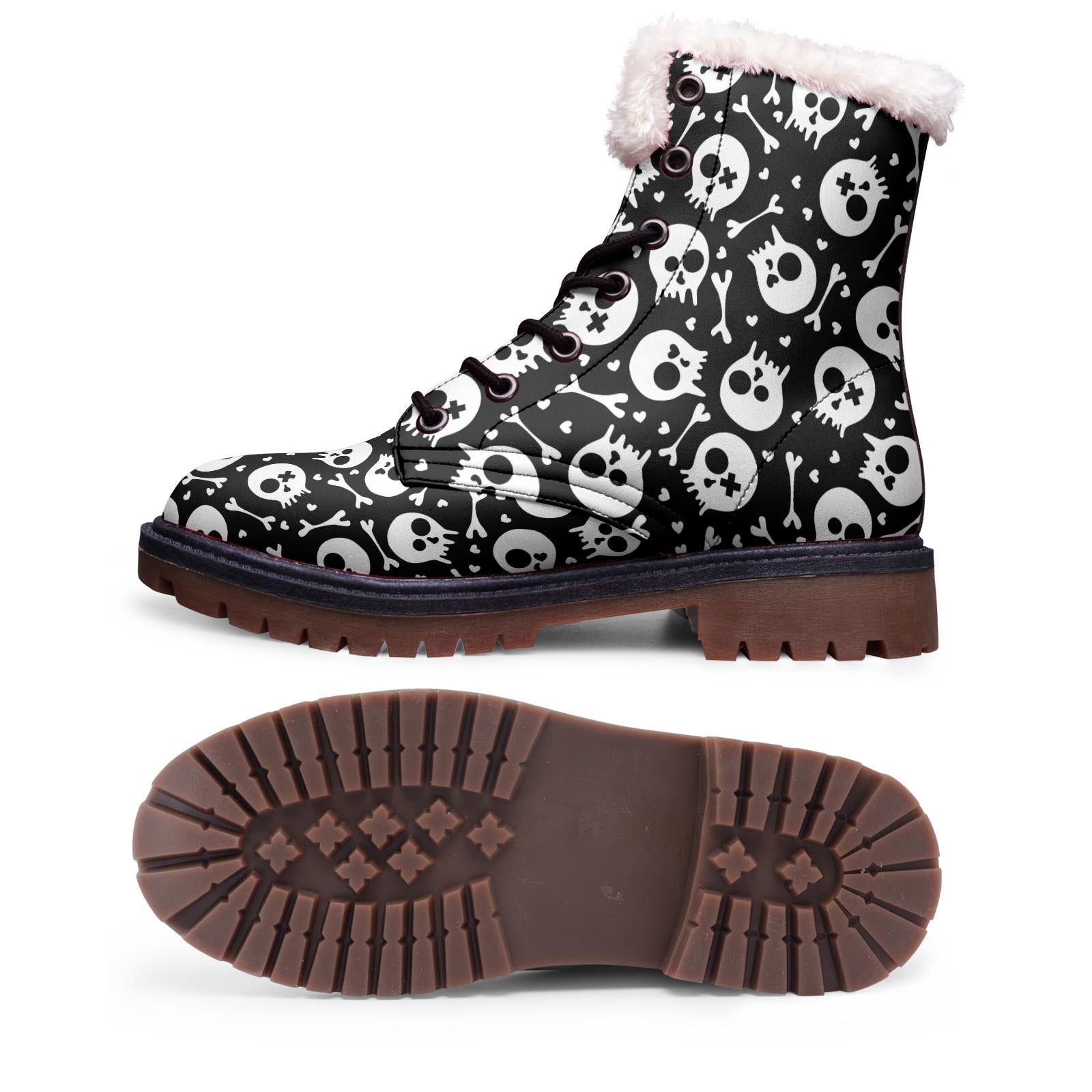 Skulls and Crossbones Lace Up Winter Boots Fashion Comfort Chukka Boots