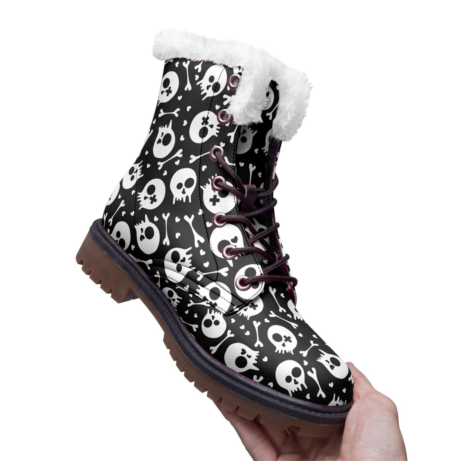 Skulls and Crossbones Lace Up Winter Boots Fashion Comfort Chukka Boots
